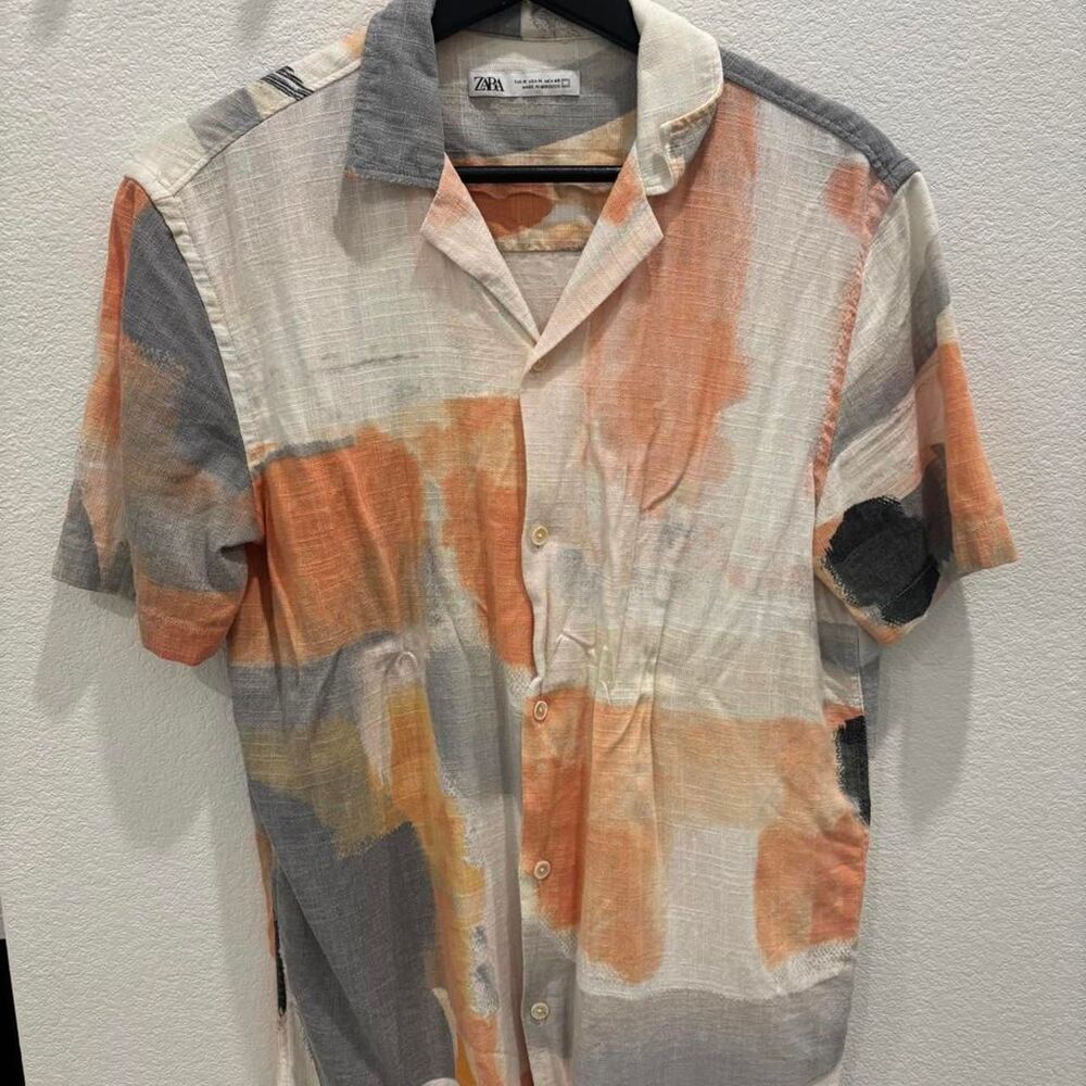 Zara Men's Abstract Linen Shirt M
